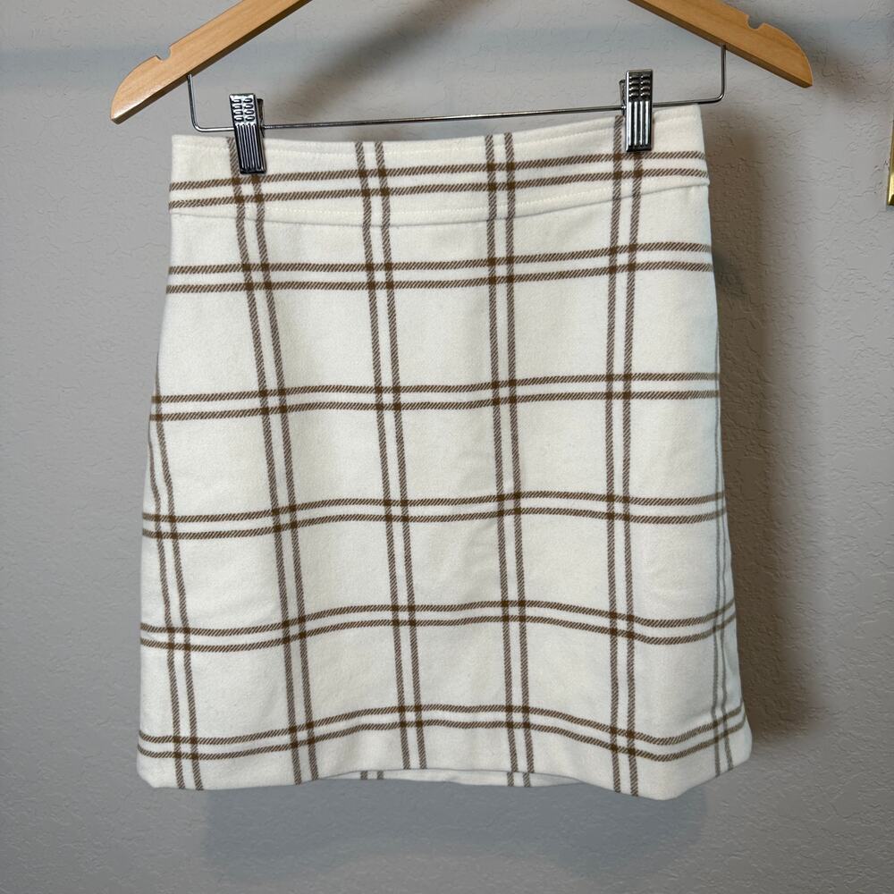 Women's J.Crew Cream and‎ Brown Plaid Mini A-Line Skirt Size 0 NEW